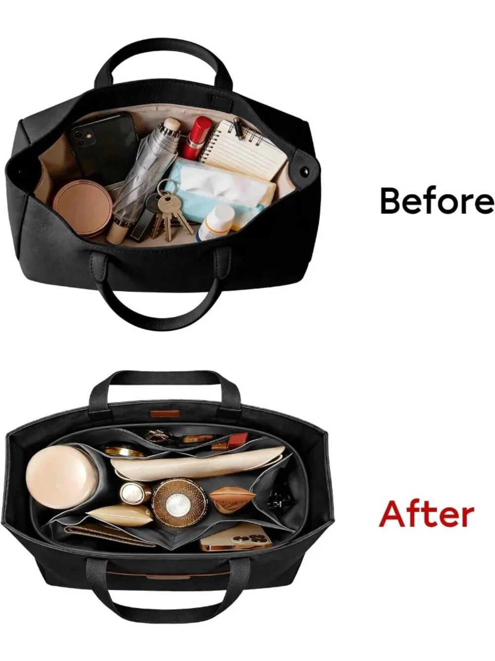 Multi-Pocket Tote Bag Organizer Insert - 11.42 Inch Satin Purse Organizer